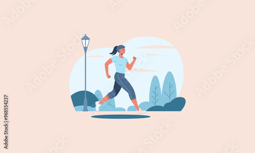 A woman jogging outdoors in the park during her fitness routine.