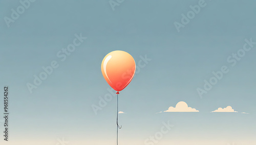 A minimal illustration of a single balloon floating upward, with a thin string trailing behind it. The balloon is simple, representing freedom, joy, and lightness