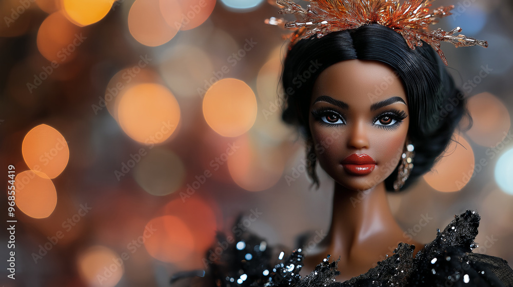a close-up captures the serene face of a doll, with its delicate features and soft expression, set against a blurred golden background a close-up captures the serene face of a doll, with its delicate features and soft expression, set against a blurred golden background