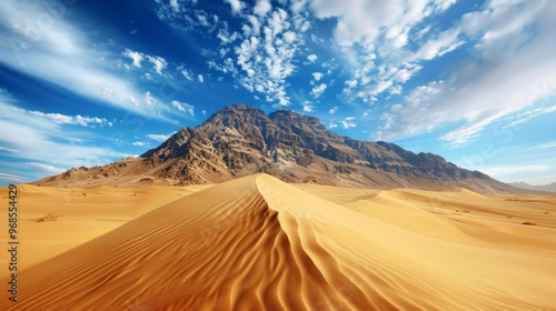 majestic desert with a mountain in the background on a sunny day