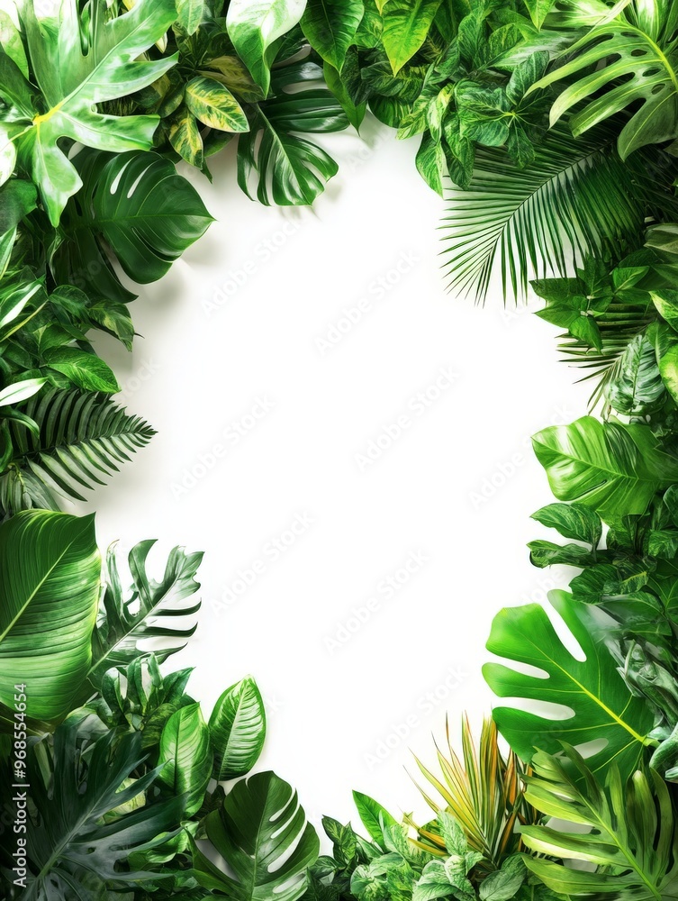 Naklejka premium Green Tropical Leaf Border.