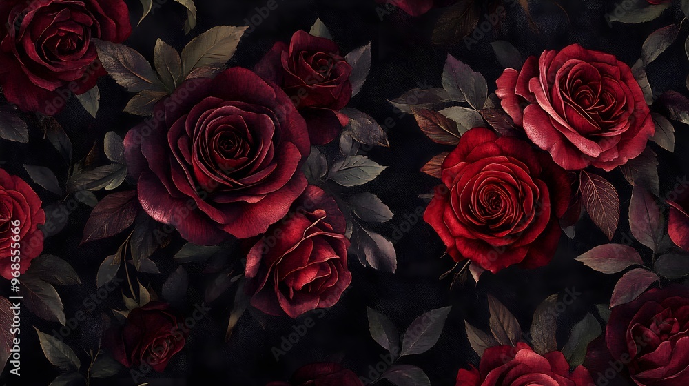 Dark Red Roses Floral Seamless Pattern Romantic Flower Background Botanical Illustration Dark Red Roses Floral Seamless Pattern Romantic Flower Background Botanical Illustration