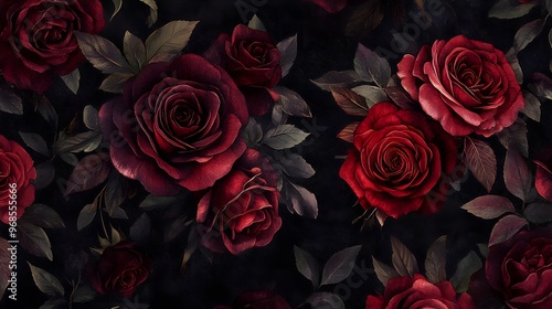Wallpaper Mural Dark Red Roses Floral Seamless Pattern  Romantic Flower Background  Botanical Illustration Torontodigital.ca