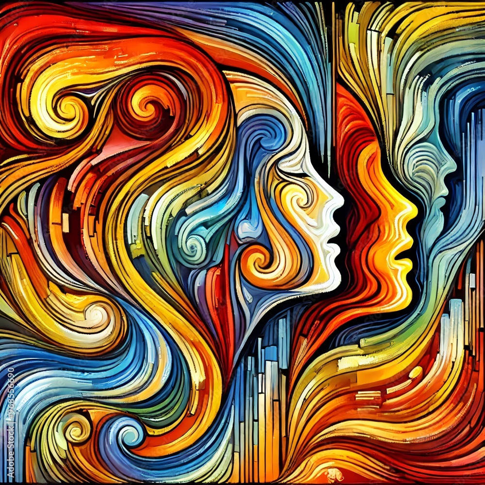 Abstract Faces with Swirling Colorful Patterns Abstract Faces with Swirling Colorful Patterns