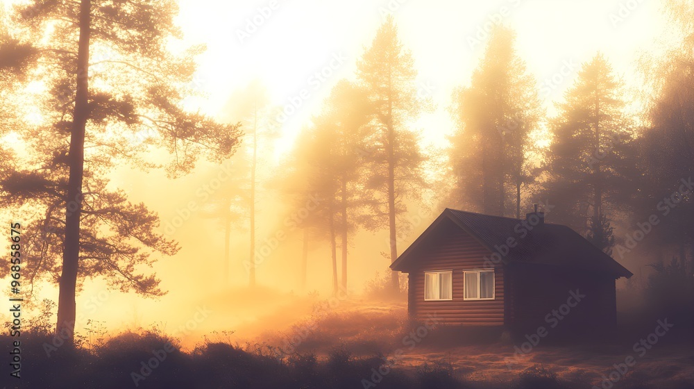 Misty Morning Cabin in the Woods