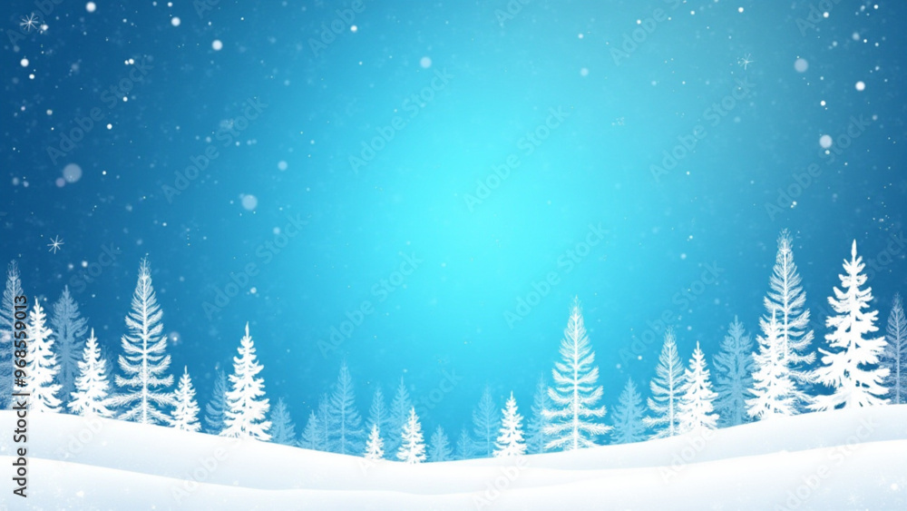 Snowy Winter Forest with Frosty Trees on Blue Background Snowy Winter Forest with Frosty Trees on Blue Background