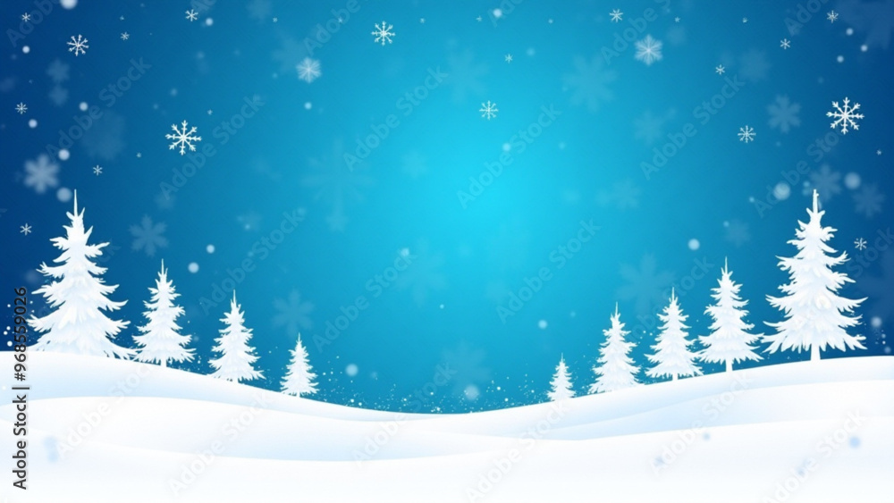 Snowy Winter Forest with Frosty Trees on Blue Background Snowy Winter Forest with Frosty Trees on Blue Background