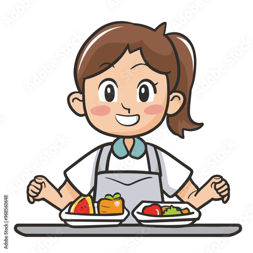 
lunch lady, simple cartoon, white background