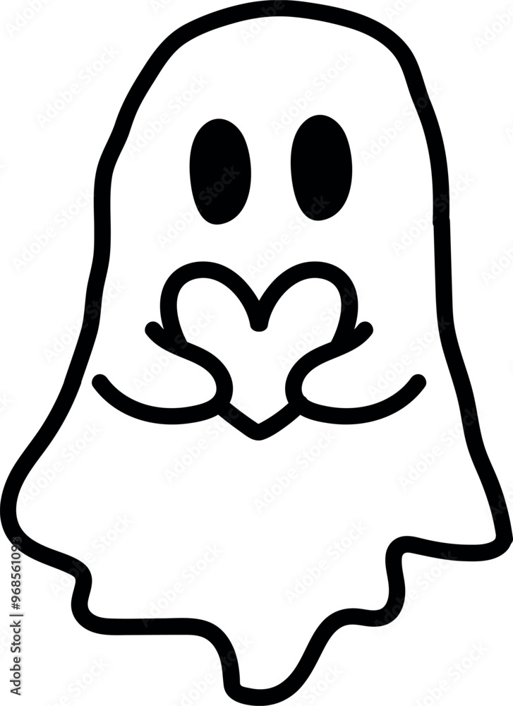 Cute Ghost Holding Heart: Flat Vector Illustration Cute Ghost Holding Heart: Flat Vector Illustration