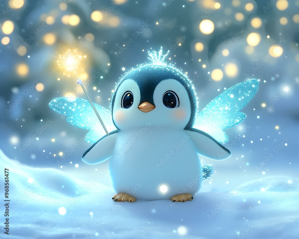 Charming chibi fairy penguin, adorned with pastel wings, exuding whimsy and enchantment in a vibrant, magical setting. Charming chibi fairy penguin, adorned with pastel wings, exuding whimsy and enchantment in a vibrant, magical setting.