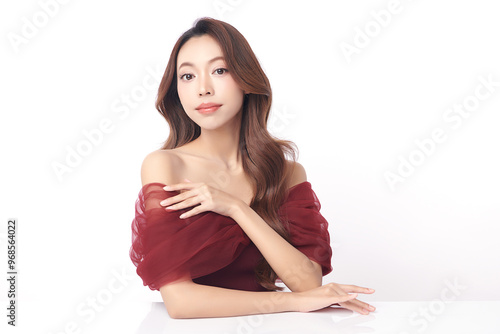 Beautiful young asian woman with clean fresh skin on white background, Face care, Facial treatment, Cosmetology, beauty and spa, Asian women portrait.