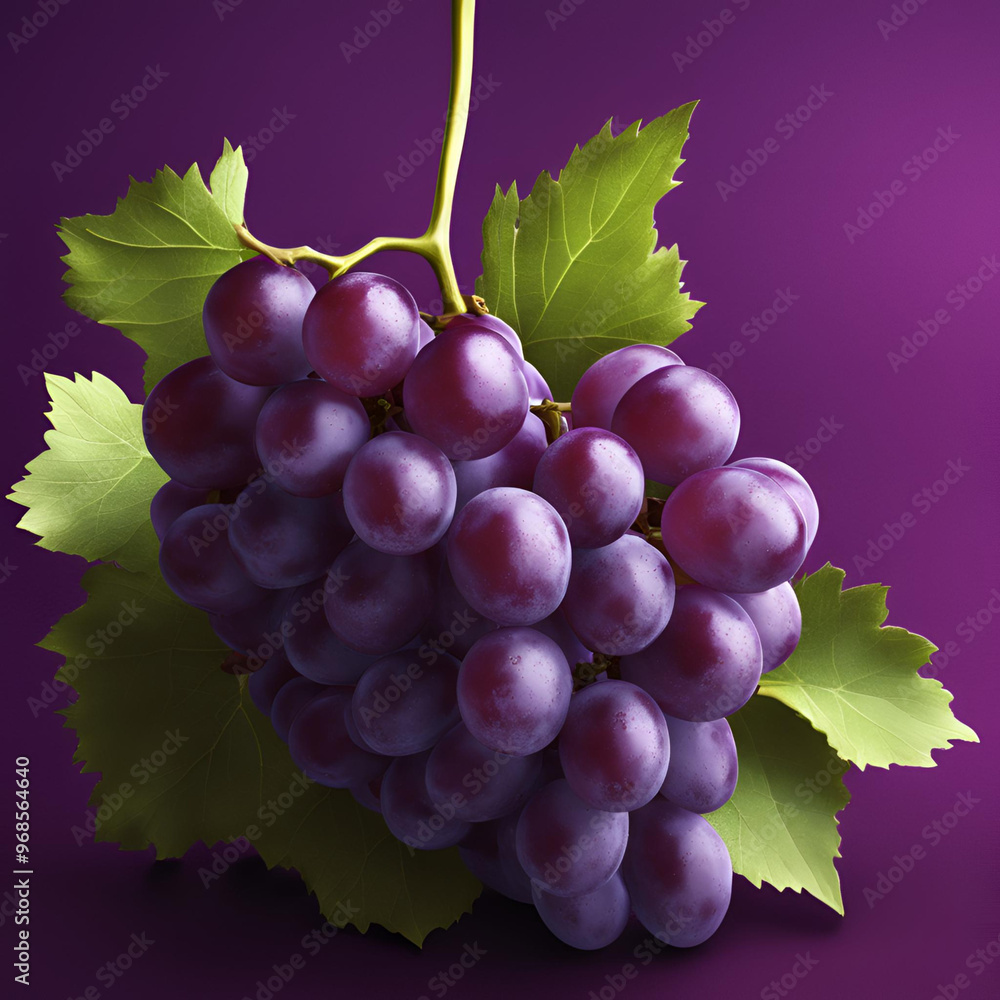 Fototapeta premium Bunch of fresh purple grapes on a purple background