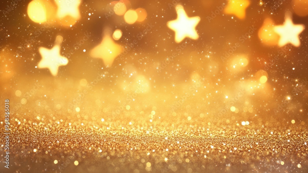 A golden Christmas background with abstract glitter bokeh and soft blinking stars, creating a warm festive glow and holiday magic A golden Christmas background with abstract glitter bokeh and soft blinking stars, creating a warm festive glow and holiday magic