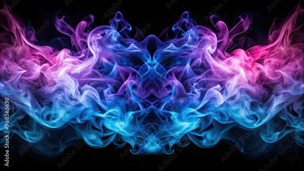 vibrant, dynamic, mystical, art piece, visual, mysterious, Vibrant violet and blue smoke or flame texture on a black background creating a captivating and symmetrical abstract art piece vibrant, dynamic, mystical, art piece, visual, mysterious, Vibrant violet and blue smoke or flame texture on a black background creating a captivating and symmetrical abstract art piece