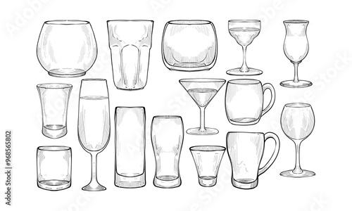 drinking glass handdrawn collection