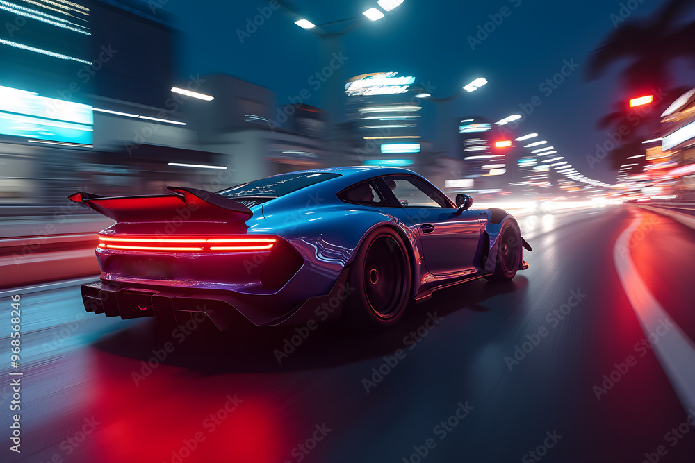 fast sports car on the highway at night fast sports car on the highway at night