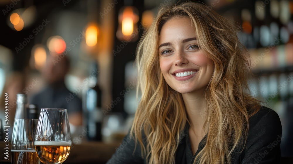 A lively networking happy hour in a relaxed setting with drinks and laughter, professional conversations unfolding A lively networking happy hour in a relaxed setting with drinks and laughter, professional conversations unfolding