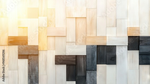  A close-up shot of wooden panels with varying shades of black, white, and brown