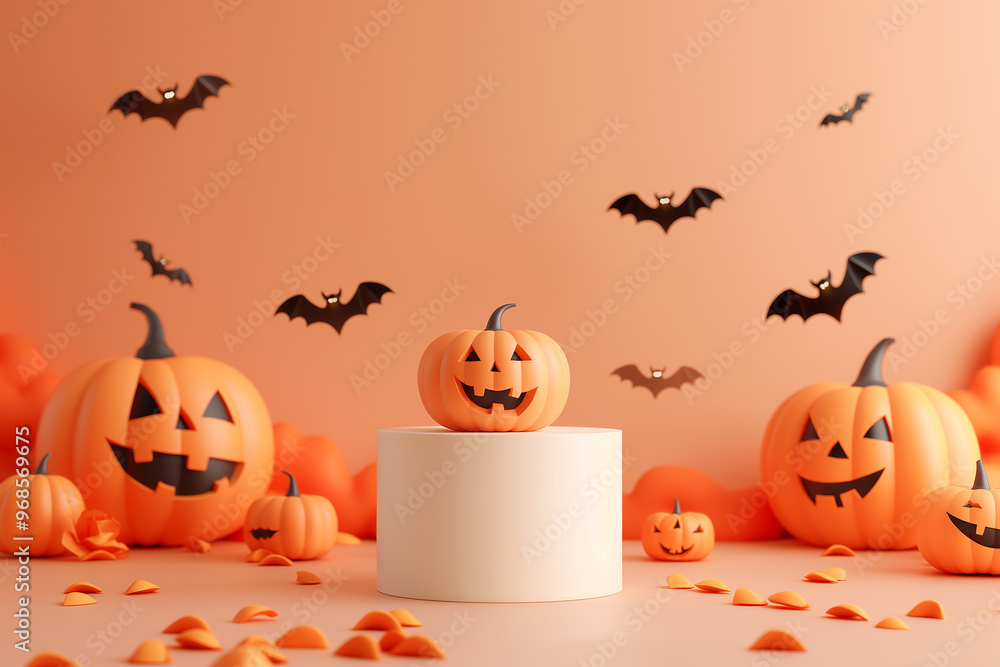 A Halloween scene with pumpkins and bats A Halloween scene with pumpkins and bats