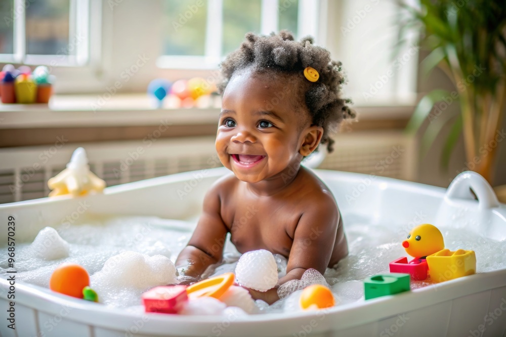 African descent kid enjoying bath tub. Bathing without tears. cute emotional baby is engaged in hygiene procedures, smiling. disinfection, prevention against diseases and viruses African descent kid enjoying bath tub. Bathing without tears. cute emotional baby is engaged in hygiene procedures, smiling. disinfection, prevention against diseases and viruses