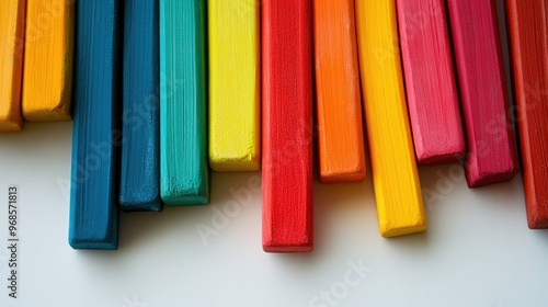 Colorful chalk sticks in an array of bright shades, arranged on a white background, symbolizing fun and creative expression