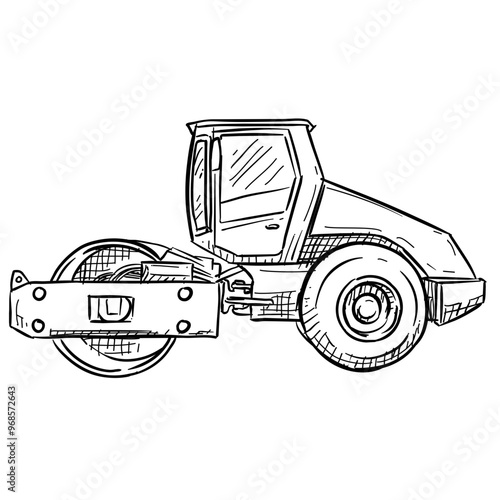 Asphalt compactor vehicle handdrawn illustration