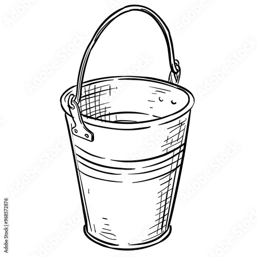 garden iron bucket handdrawn illustration