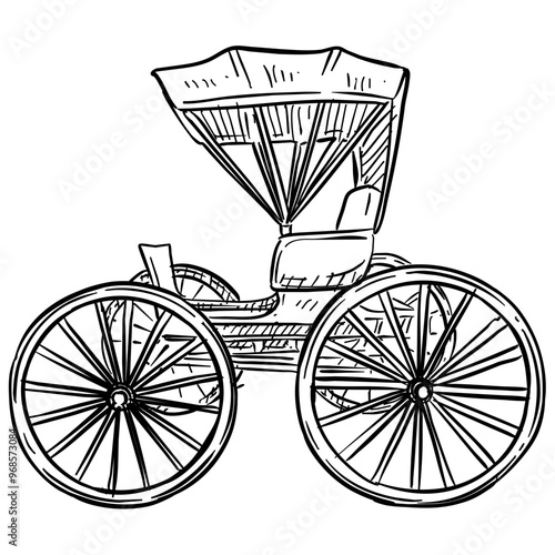 old horse drawn carriage handdrawn illustration
