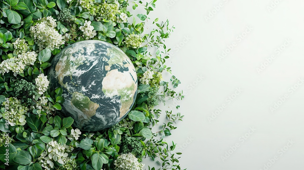 A globe surrounded by green foliage A globe surrounded by green foliage