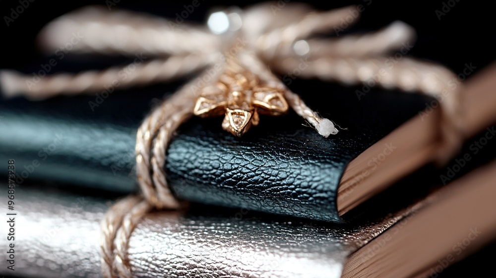 A clear image shows a book with a knot on top and bookmark visible A clear image shows a book with a knot on top and bookmark visible