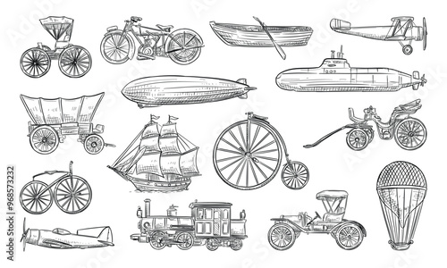 vintage transportation handdrawn collection