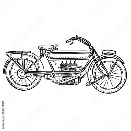 antique motorcycle handdrawn illustration