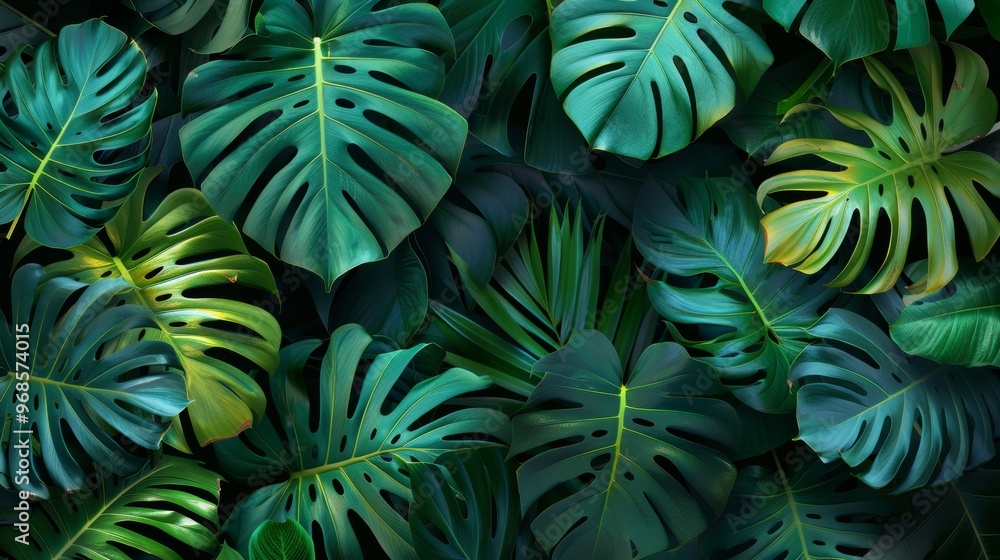 beautiful tropical leaves in green color closeup