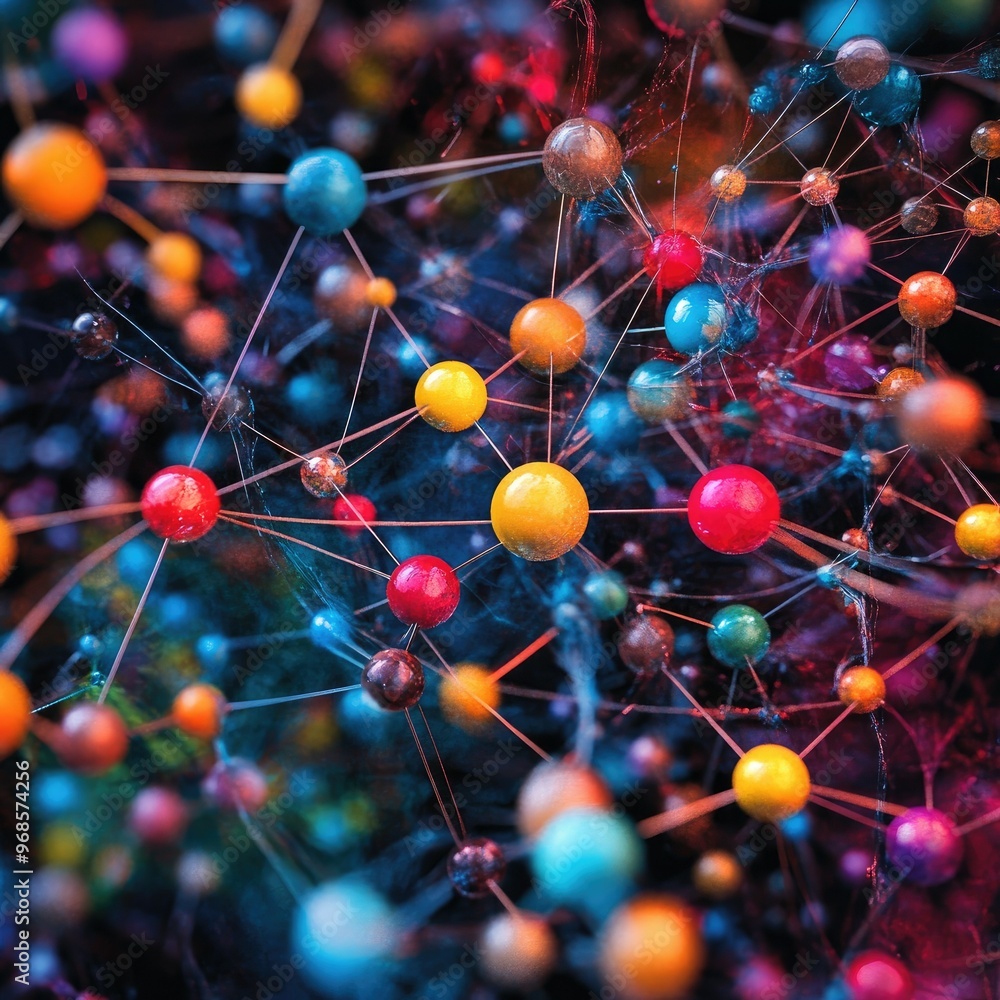 Digital landscape with a vibrant network of connected colorful spheres, symbolizing modern communication and technological advancements. Digital landscape with a vibrant network of connected colorful spheres, symbolizing modern communication and technological advancements.
