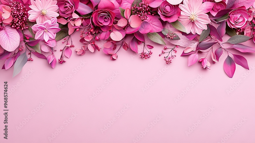 Pink flowers on a pink background with space for text/image on a card/brochure Pink flowers on a pink background with space for text/image on a card/brochure