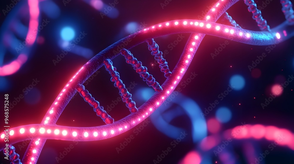 Glowing DNA Helix in Neon Pink and Blue Glowing DNA Helix in Neon Pink and Blue