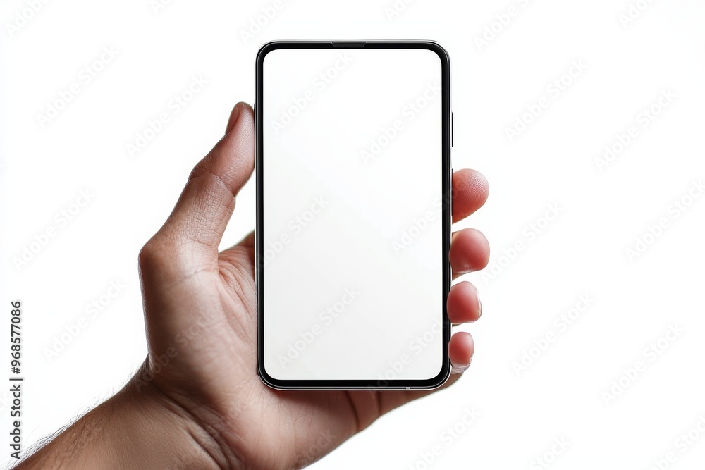Hand Holding Smartphone Mockup Isolated created with Generative AI Hand Holding Smartphone Mockup Isolated created with Generative AI
