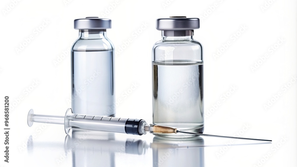 Vaccine vial bottle and syringe isolated on white background with copy space, syringe, COVID-19, flu shot, medical equipment, medium shot,vaccine, white background, pandemic Vaccine vial bottle and syringe isolated on white background with copy space, syringe, COVID-19, flu shot, medical equipment, medium shot,vaccine, white background, pandemic