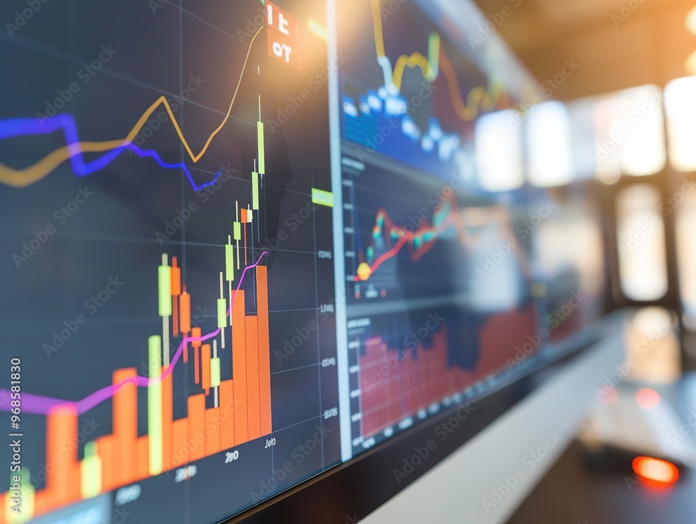 A close-up of a digital screen displaying a line graph with fluctuating interest rates, set against a blurred background of financial charts and economic indicators. monetary policy,quantitative easin A close-up of a digital screen displaying a line graph with fluctuating interest rates, set against a blurred background of financial charts and economic indicators. monetary policy,quantitative easin
