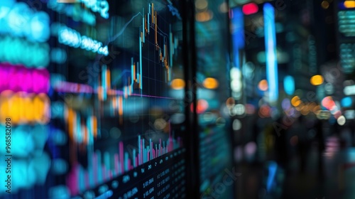 Wallpaper Mural A close-up of a digital screen displaying a line graph with fluctuating interest rates, set against a blurred background of financial charts and economic indicators. monetary policy,quantitative easin Torontodigital.ca