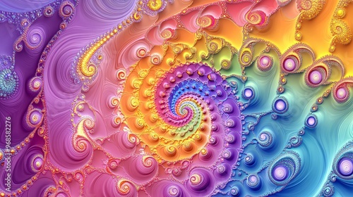 With a rainbow spectrum of colors, hypnotic spirals and complex shapes, the psychedelic fractal patterns form a vibrant