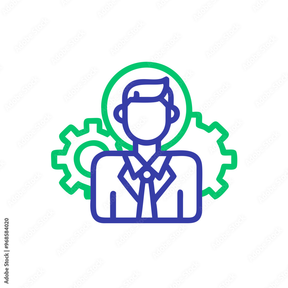 Business manager icon with gears representing processes and technology Business manager icon with gears representing processes and technology