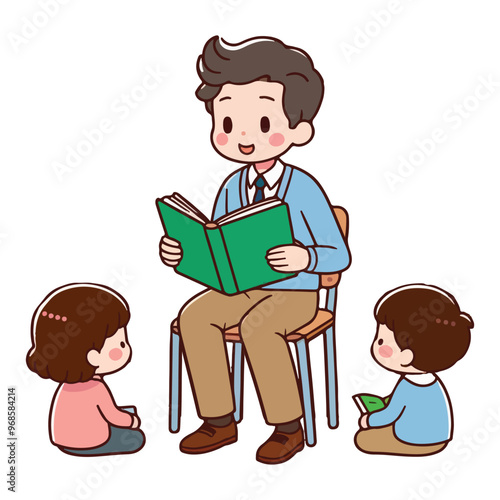 Teacher reading a book to children.  photo