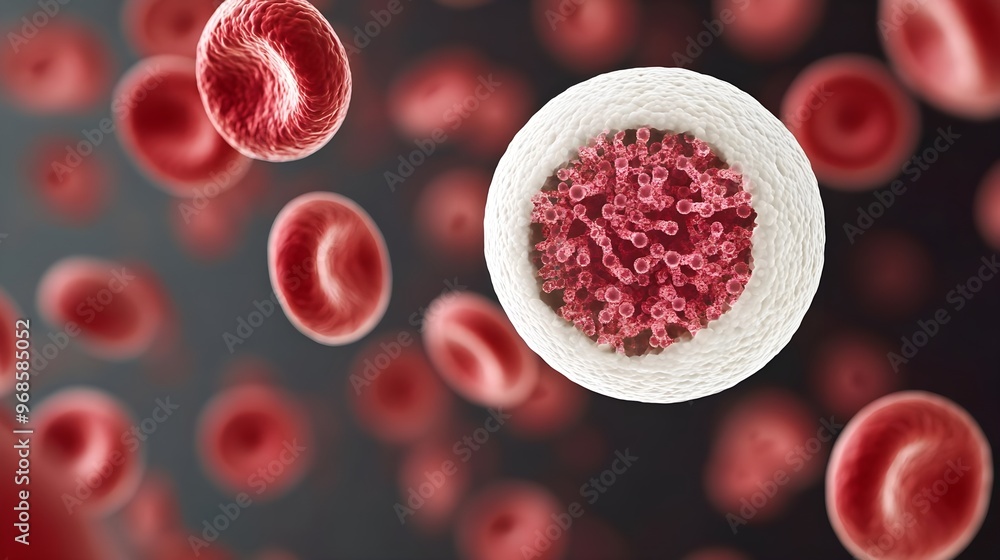 White Blood Cell with Red Blood Cells in Background White Blood Cell with Red Blood Cells in Background