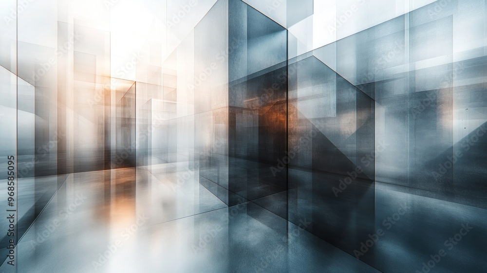 Abstract architectural space with translucent geometric shapes. Abstract architectural space with translucent geometric shapes.