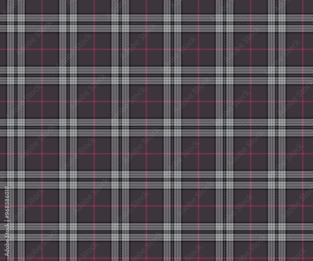 Obraz premium Plaid fabric pattern, black, white, pink, seamless for textile and design clothes skirt pants apron tablecloth blanket or decoration. Vector illustration.