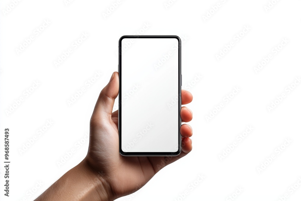 Hand Holding Smartphone Mockup Isolated created with Generative AI Hand Holding Smartphone Mockup Isolated created with Generative AI