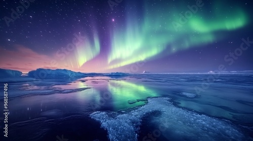 Wallpaper Mural The aurora borealis lights up the sky with vibrant greens and purples over a frozen lake, the mesmerizing colors reflected Torontodigital.ca