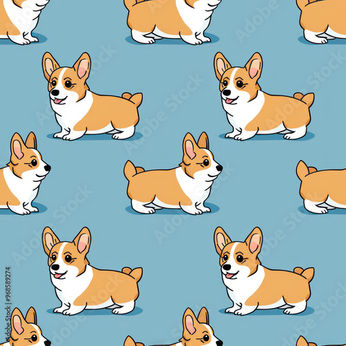 corgi dog pedigrees pattern texture on blue background By Generated AI