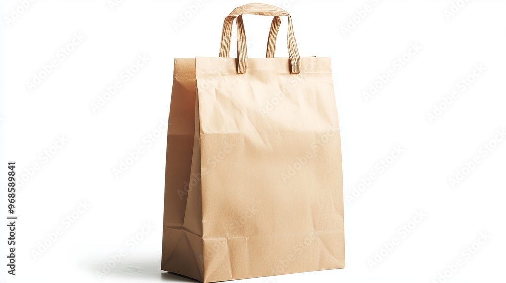 A single kraft paper bag isolated against a white background, emphasizing its natural, eco-friendly texture. A single kraft paper bag isolated against a white background, emphasizing its natural, eco-friendly texture.